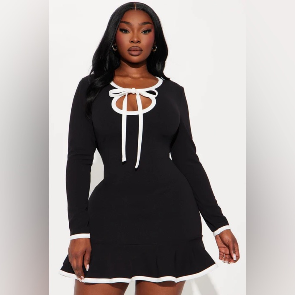 Fashion Nova Black Dress with White Accents
